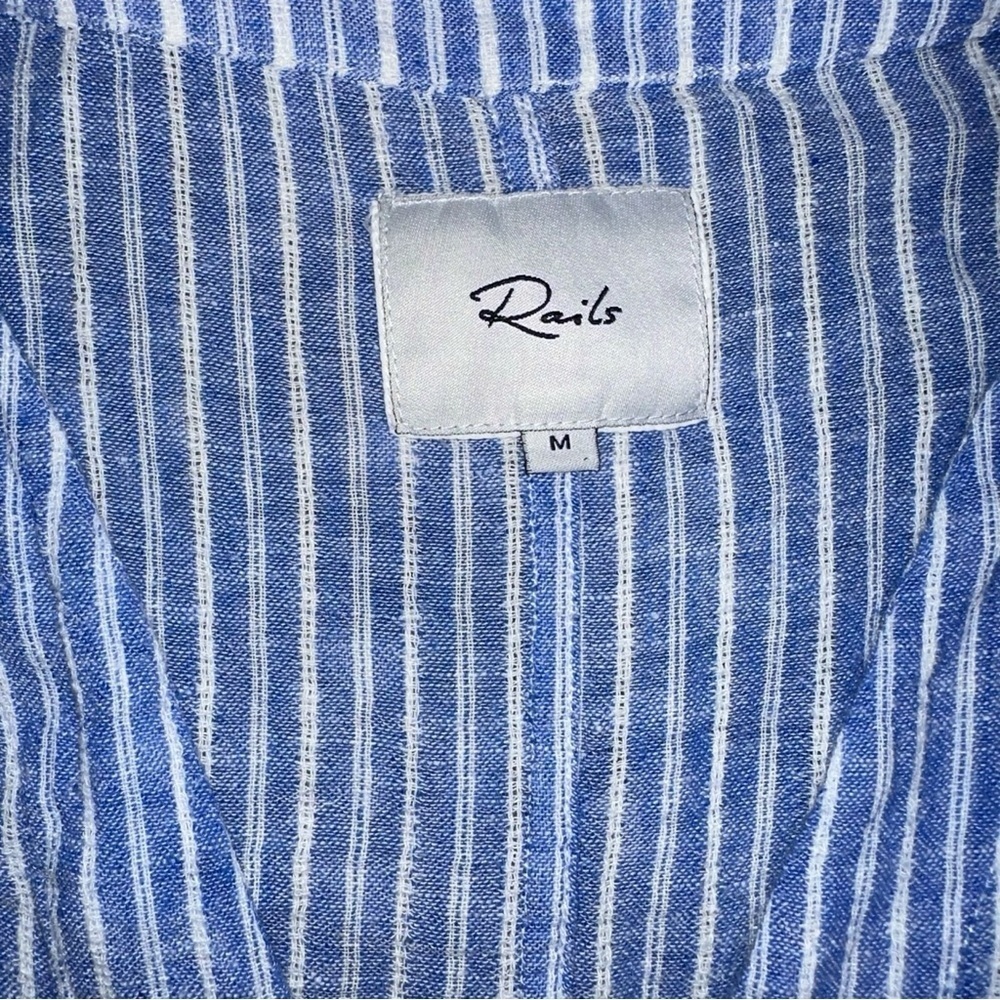 Rails Sloane Linen Blend Top Medium Blue Button Up Striped Front Tie Blouse - Picture 6 of 12